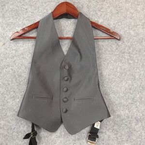 Herringbone Open Back Waistcoat Boys S M Gray Tuxedo Vest Party ANDREW FEZZA USA